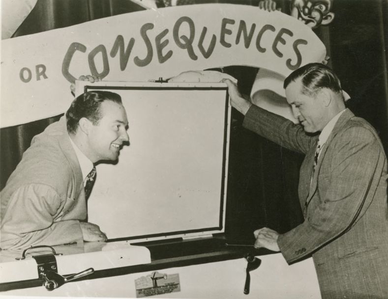 Marcellus Jacobs showing off a Jacobs freezer to Ralph Edwards on the set of Truth or Consequences Marcellus Jacobs on Truth or Consequences